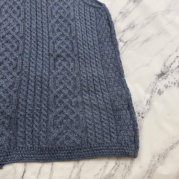 Kilronan Knitwear Womens Merino Wool Sweater Vest Size L Blue Cable Knit Open - Picture 9 of 10